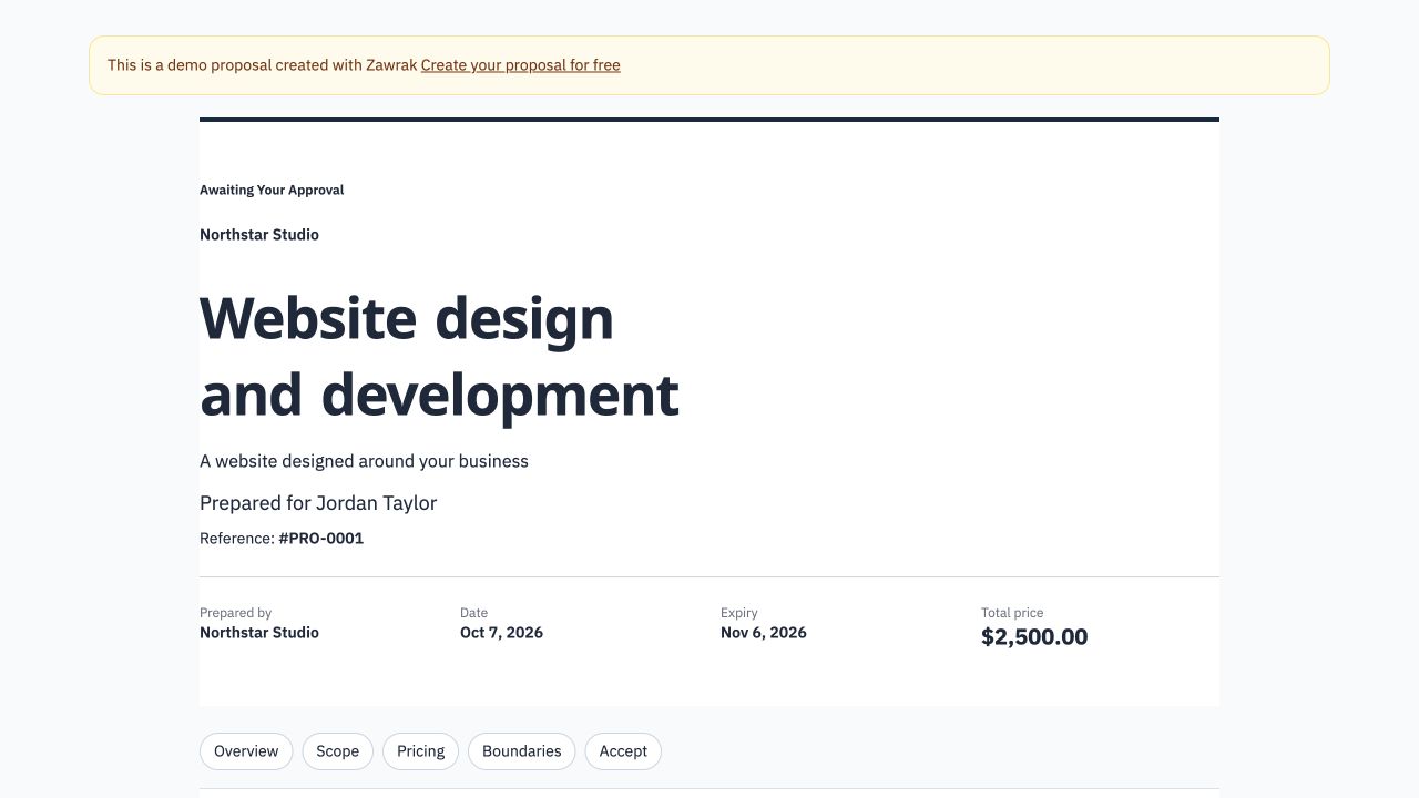 Client-facing demo proposal page